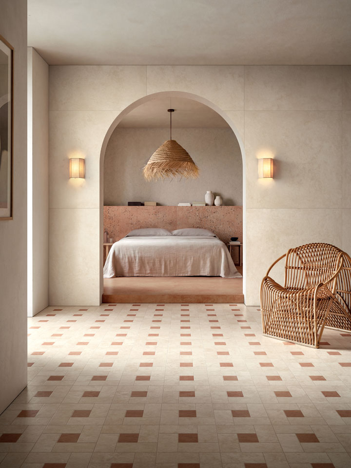 Camera da letto con mosaico Modulo Grande Calce e Terracotta